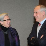 State Sen.Dominic Pileggi, who toured Pennsylvania College of Technology in May 2010, is welcomed back by President Davie Jane Gilmour.