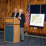 State Sens. Pileggi and Gene Yaw (at podium) announce legislation to boost gas distribution beyond levels indicated on the accompanying map.