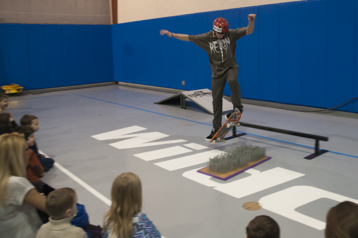 Wondergy, a “science edutainment” company, provides a skate science presentation.
