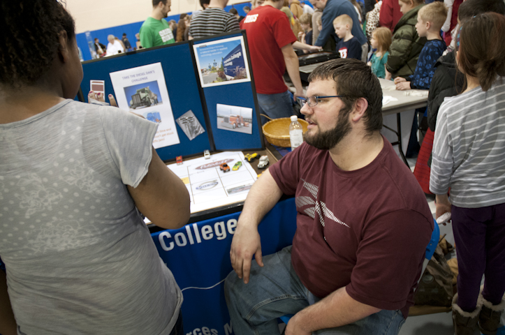 Diesel technology student David S. Miller conducts a game of calculations.