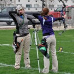 Kendel F. Baier (left), one of Penn College's All-East honorees, during the weekend's regional championships.
