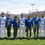 Graduating members of the Wildcat baseball team – Zachary L. Yetter (22), Travis L. Hendershot (14) and Craig T. Watson (3) – join their families and coaches for Senior Day honors.