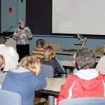President Davie Jane Gilmour delivers a twofold message to visiting youngsters, emphasizing the role their parents play as Penn College employees and reminding them that the "sky's the limit" as they explored possible areas of career interest across campus.