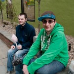 Among those helping The Brickyard celebrate its one-year anniversary are Wade T. Tyrpin, of Jonestown (left), enrolled in the information technology: network specialist concentration, and Christopher D. Rubino, a business administration: management concentration major from Oxford, Conn.