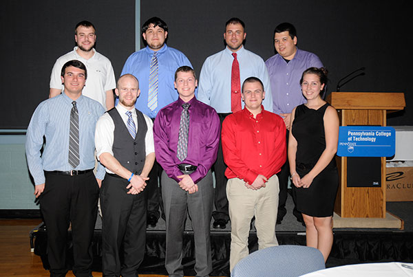 The changing of the SGA guard is marked with a group photo in Penn’s Inn. Front row, from left: 2012-13 President Ryan M. Enders; Justin E. Eberhart, outgoing vice president of internal relations; Michael L. Spear, next year’s president; Christopher M. Scheller, 2013-14 executive vice president; and Whitnie-Rae Mays, 2012-13 vice president of public relations. Back row, from left, Kyle S. Mullin, last year’s executive vice president; Michael A. Reese, next year’s vice president of internal affairs; Jeremy L. Thorne, 2012-13 vice president of finance; and Dionisios 