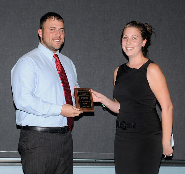 The Horticulture Club, represented by Jeremy L. Thorne, was presented with Outstanding Student Organization honors by Whitnie-Rae Mays, SGA vice president of public relations. Not long after, Thorne was recalled to the podium as Student Leader of the Year. 