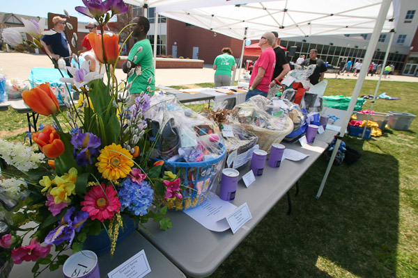 Overflowing with goodies, creations for this year's Walk-It-Out Basket Raffle were displayed under tents, enticing last-minute ticket-buyers. All proceeds benefited the American Cancer Society through the K's for Cancer Foundation. 
