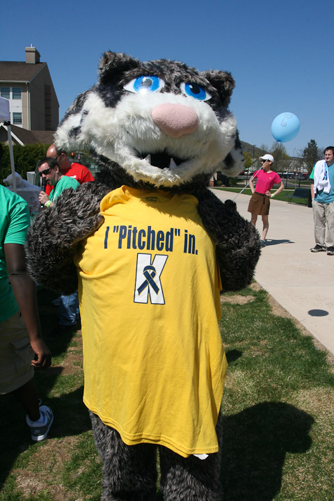 A consistent booster at campus events, the Wildcat mascot donned a T-shirt and lent a paw to the charitable pursuit.