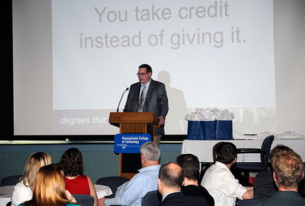 The evening’s guest speaker – Elliott Strickland, chief student affairs officer – reminded students that “leadership is a journey, not a destination,” offering 10 examples of what NOT to do in the lifelong pursuit of their potential.