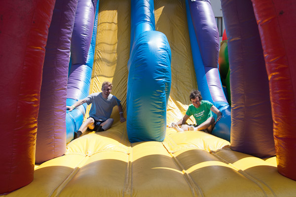 An inflatable obstacle offers another source of friendly competition.