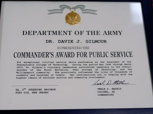 The president's "selfless service and community involvement" are among the attributes noted on the award citation.