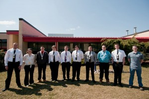 Members of the Penn College SkillsUSA team are, from left, Erick D. Speer, Samantha-Jo M. Bradley, Evan J. Aigeldinger, Robert T. Berrier Jr., Tyler R. Filipowski, Benjamin S. Welch, Colby L. Shollenberger, Thomas J. Rynearson, Randall J. Haynes and Marc T. Kaylor. Charles B. Livezey Jr. was not present for the photograph. (Photo by James N. Colton II, assistant professor of welding and college SkillsUSA adviser)