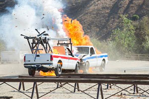 The first episode challenges teams to prevent explosives, loaded in the back of a pickup truck, from detonating on impact.