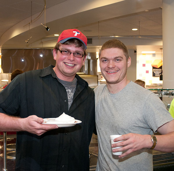 Among the contented early-morning diners are Tyler K. Pratt (left), of Avondale, a culinary arts and systems major, and Mathew D. Johnson, a manufacturing engineering technology student from Saylorsburg.