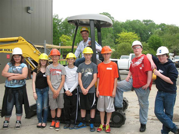 Future heavy equipment operators from South Williamsport Area Jr.-Sr. High School attempt the Soccer Ball Challenge organized by Seth J. Welshans, laboratory assistant for diesel equipment technology. 