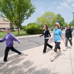 Helping to set the pace are, from left, Brenda A. Wiegand, secretary to the chief student affairs officer; Kimberly R. Cassel, director of student activities; Katie L. Mackey, coordinator of off-campus living and commuter services; and Gayle M. Kielwein, student activities accounting assistant.