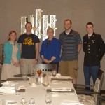 Gathering for an ROTC lunch at Le Jeune Chef Restaurant are, from left, Brian Arnold; Carolyn R. Strickland, assistant vice president for academic services; Benjamin J. Sauter; President Davie Jane Gilmour; James D. Fortenberry; Daniel G. Curtin and Kyle A. Csorba. 