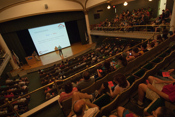 Matthew C. Helf, a Residence Life coordinator, gauges the often-discordant viewpoints of parents and their college-bound children during the 