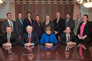 Front row, from left: Jason L. Wiemann, E. Eugene Yaw, Ann S. Pepperman, Wilfred K. Knecht and Emilie Pearson. Back row, from left: Austin White, Christopher H. Kenyon, Richard F. Schluter, Joanne C. Ludwikowski, Robert A. Eckenrode, J. David Smith, J. Michael Wiley and Brian J. Bluth.