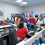 Attendees at a campuswide Open House get their questions answered in the Financial Aid Office.
