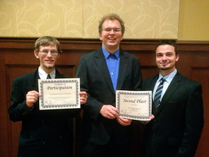 Penn College electronics and computer engineering technology students, from left, Zachary J. Snook, Coudersport; Daniel R. Sullivan, Winfield; and Anthony R. Cherone, Dover, placed in competitions at the IEEE District 2 Student Activities Conference.