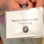 Durrwachter carries with pride a piece of memorabilia slipped into his name tag: a "With Merit" pin presented to him (and other deserving students) by WTI founder George H. Parkes during each morning's gathering for the Pledge of Allegiance. "It was a big thrill!" he said of receiving the token. "He was very strict and stern. There was no fooling around. You just respected him. He did a lot for the college."