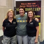 Bestselling authors and sexologists Joni Frater (left) and Esther Lastique (right), with Kristi L. Hammaker, Penn College health and fitness specialist, in the ACC lobby.