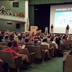 Enlisting their audience in the fight for personal responsibility and healthy choices, fittingly camo-clad speakers engage hundreds of students.