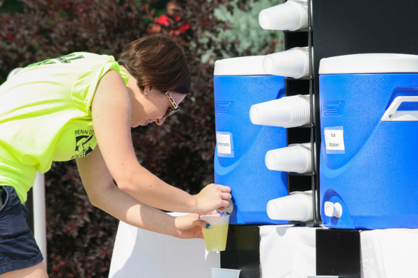 Grabbing a cup of much-needed refreshment is hard-working Admissions Representative Sarah R. Shott ('11, information technology: web and applications development concentration). 