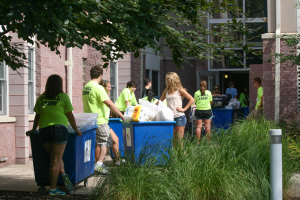 A long lineup at Lancaster Hall is a perfect opportunity for conversation between new and returning students. 