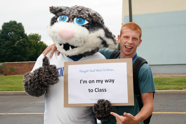 Allen D. Wilson, a manufacturing engineering technology freshman from Sykesville, Md., sends a first-day message home with the help of the Wildcat.