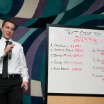 The evening's emcee, OCHO's Ryan S. Schrimp (a plastics and polymer technology major from Williamsport), runs down the voting procedure.