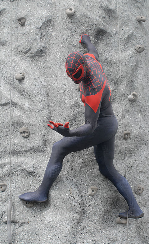 A climbing wall proves no match for Spider-Man, among the Heroes 4 Higher sponsored by the Pennsylvania Army National Guard.