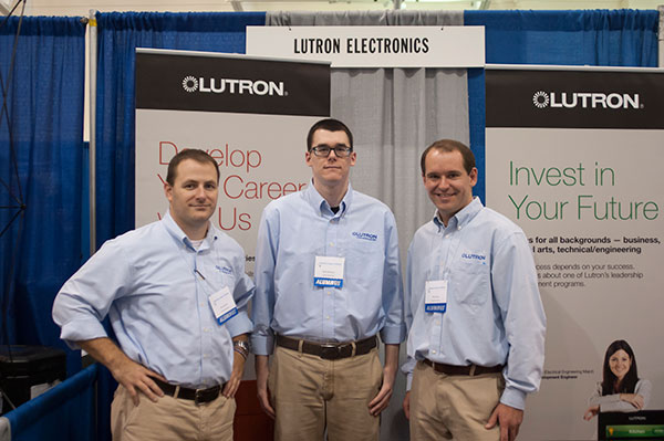 Representing Lutron Electronics, Cooperburg, are (from left) electronics alumni John C. Browne Jr. , 2005; Brian M. Warabak, 2012; and Phillip A. Dickey, 2006.