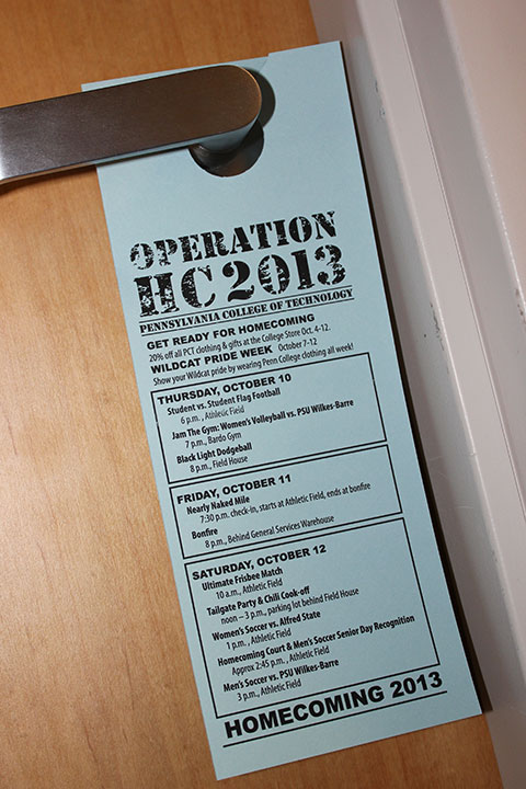 A door hanger alerts the campus community to the variety of activities.