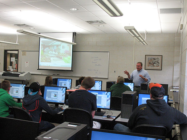 Horticulture instructor Carl J. Bower uses landscape-design software to help students envision a household landscaping project – without breaking ground OR a sweat.