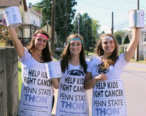 Penn College students canning for THON in late September are, from left, Karissa Kulp, a health information technology major from Boyertown; and Claudia N. Naylor and Rebecca F. Thompson, both dental hygiene: health policy and administration concentration majors from Littlestown.