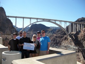 The team takes in the sights from atop Hoover Dam, with the new bypass bridge in the background.