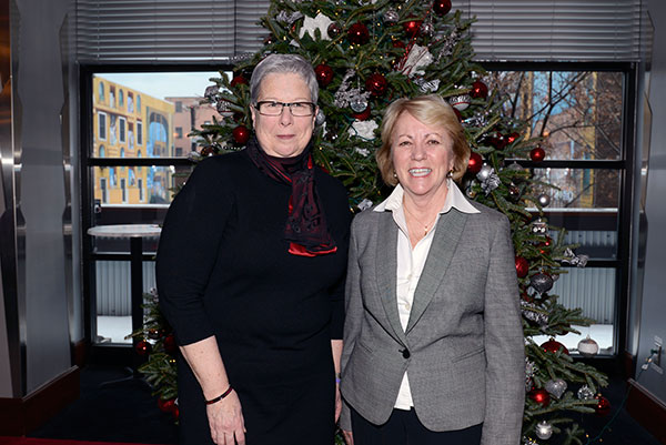 Penn College President Davie Jane Gilmour (left) with Gerri F. Luke, who – as this year's Veronica M. Muzic Master Teacher Award recipient – was a featured commencement speaker.