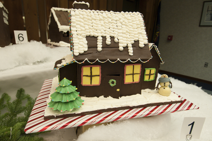 An inviting Christmas cottage, made by Brianna L. Klingler, merits third place in Principles of Chocolate Works.