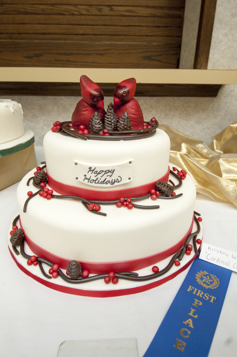 “Cardinal Christmas Cake” by Kristina M. Williams, rates first place among entries from the Cakes and Decorations course.
