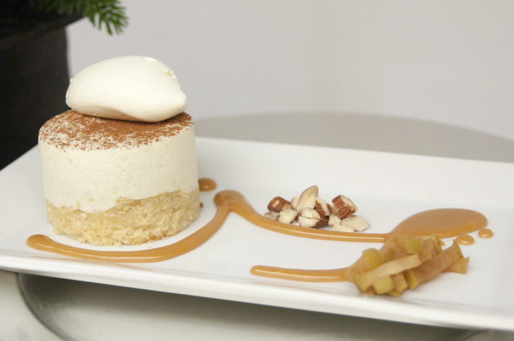 An honorable mention dessert: almond cake and cinnamon apple Bavarian by Lauren H. Case