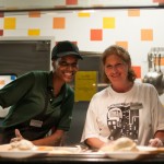 Service with a smile, regardless of the hour, courtesy of Dining Services' Brucila F. Lowe (left) and Sherry A. McKinney.