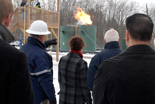 John D. Yingling, Lycoming County's director of public safety, points out a simulated fire at the training site.