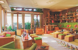 The living room of the Christians' Frank Lloyd Wright-designed "dream home"