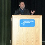 Keynoter Tim Wise, on stage in the ACC Auditorium