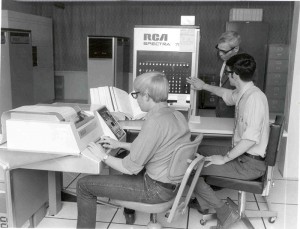In 1971, computer science students at Williamsport Area Community College, Pennsylvania College of Technology’s immediate predecessor, gain hands-on experience on one of the college’s first mainframes, a Spectra 70.