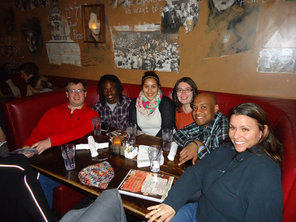 Students unwind at Busboys and Poets, a restaurant/bookstore operated by D.C. mayoral candidate Andy Shallal.