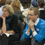 Small-group facilitator Barbara J. Natell, director of Penn College’s Occupational Therapy Assistant Program, and Darren Mensch, a student from Wilkes University, listen to another student’s perspective.