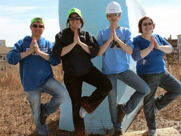 While some of their colleagues built a snowman, these students filled the downtime with jobsite yoga.